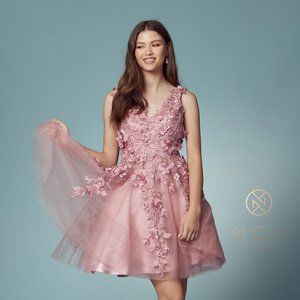 NEW MIDI SLEEVELESS A-LINE EMBROIDERED FLORAL DRESS WITH ZIPPER BACK NX R708